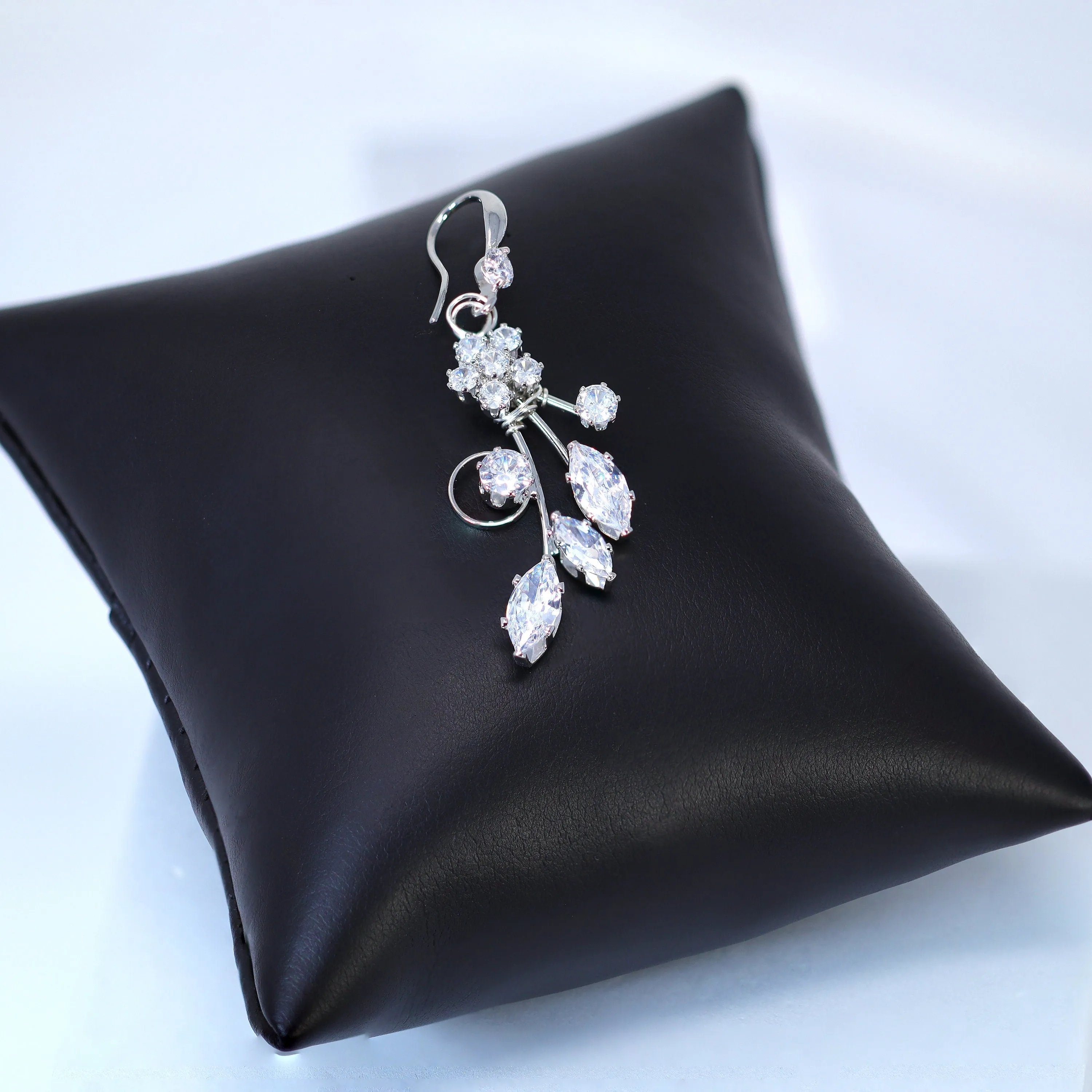 CZ Flower Vine In Paradise Dangle Earrings, Crystal/Diamond Earring, Long Bridal Jewelry, Crystal Bridal Earrings, Statement Earrings Cz