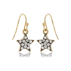 Diamante Star Crystal Star Earrings: Vintage Style Brass Start Drop Earrings