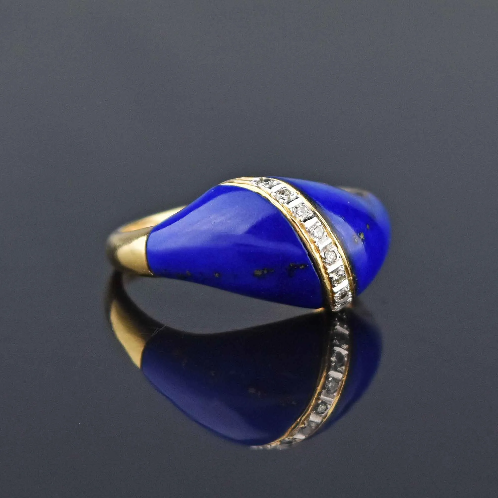 Diamond Dome Lapis Lazuli Solid 18K Gold Ring