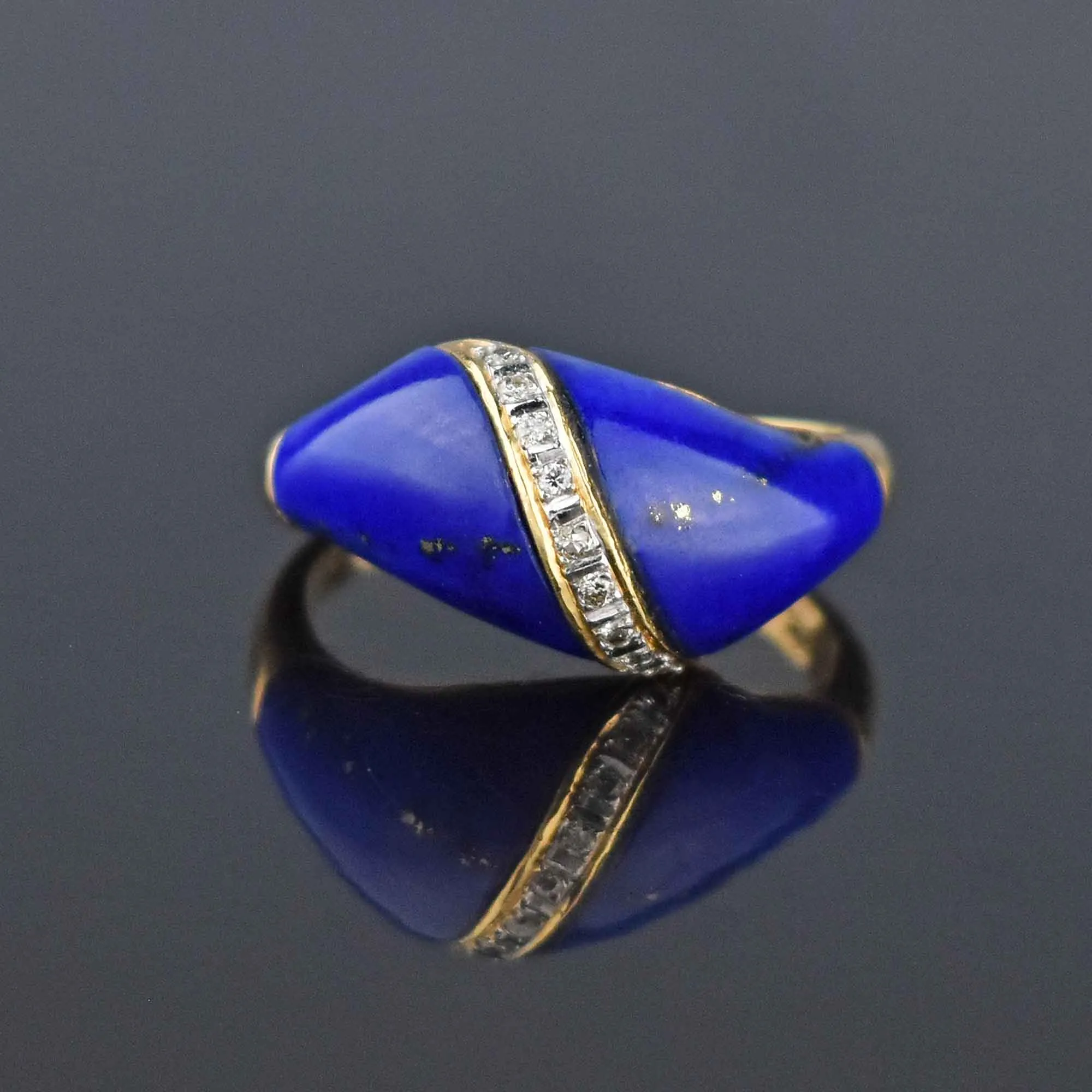 Diamond Dome Lapis Lazuli Solid 18K Gold Ring