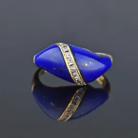 Diamond Dome Lapis Lazuli Solid 18K Gold Ring