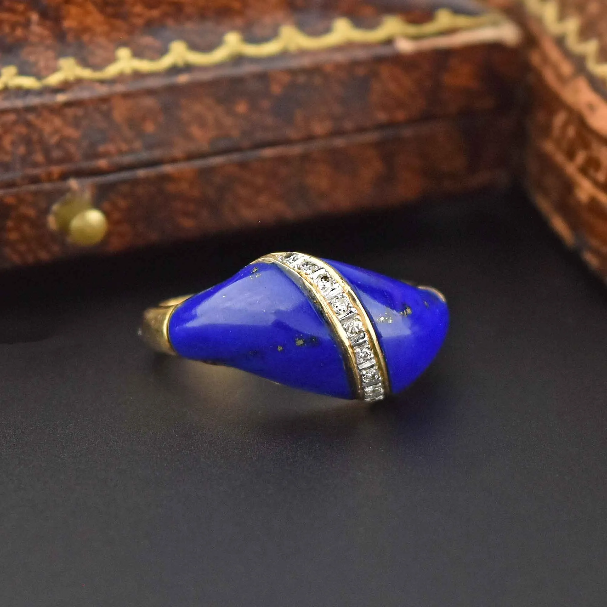 Diamond Dome Lapis Lazuli Solid 18K Gold Ring