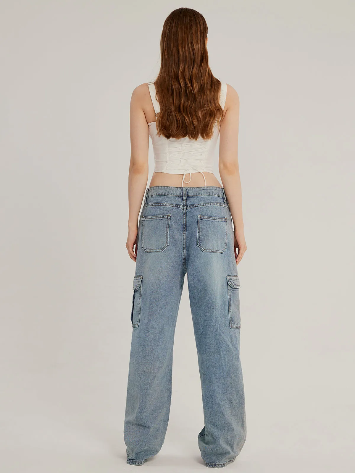 Distressed Side Panel Straight Cargo Jeans