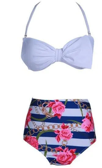 Dream Bow High Waist Floral Halter Bikini Set