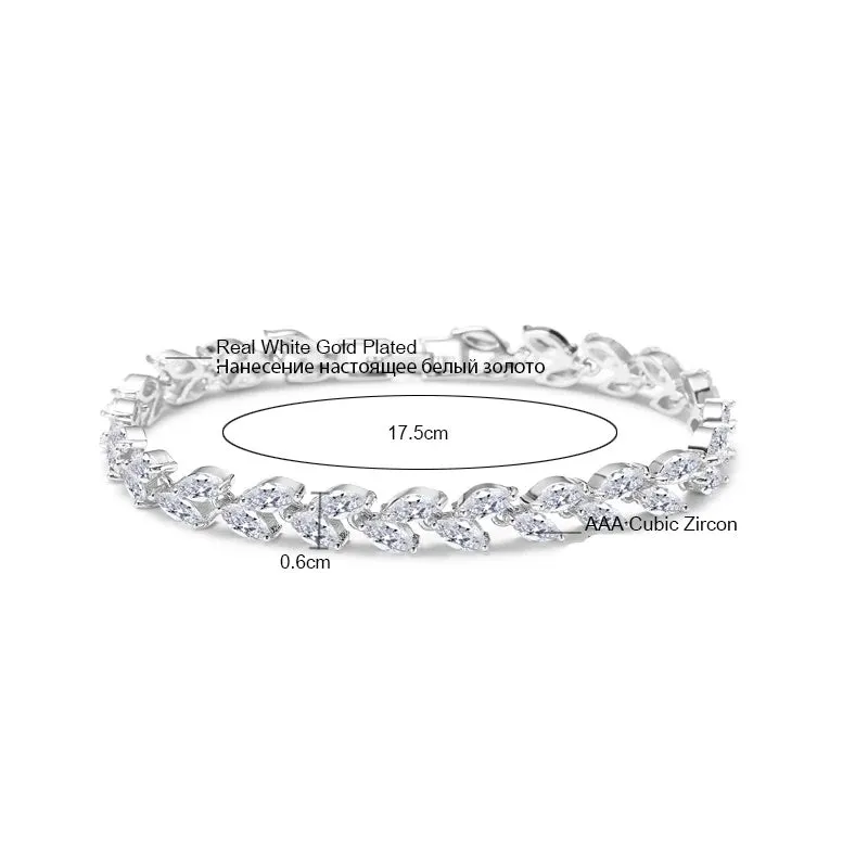 Elegant AAA CZ Crystal Leaves Bracelet - 3 Colors