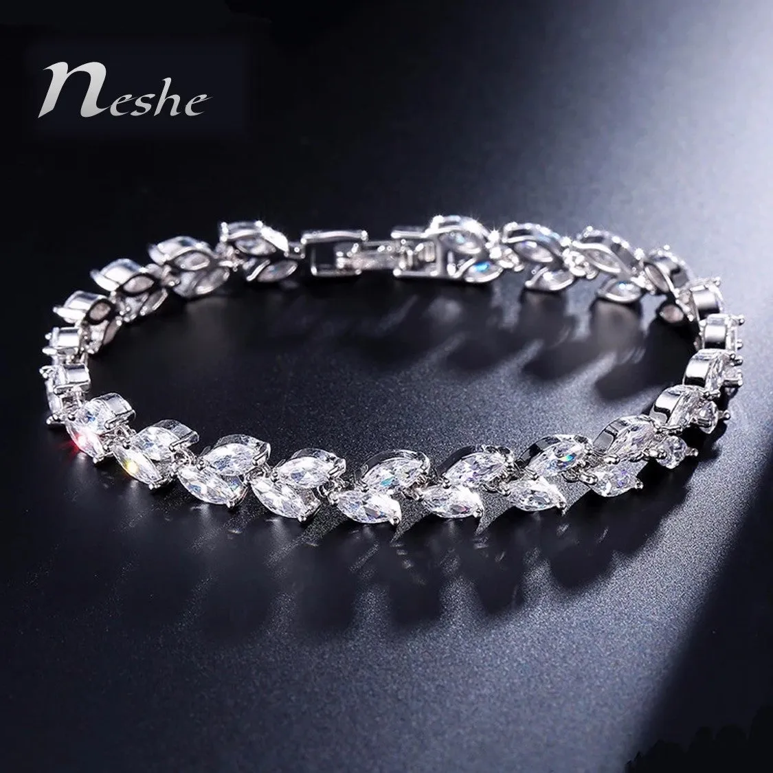 Elegant AAA CZ Crystal Leaves Bracelet - 3 Colors