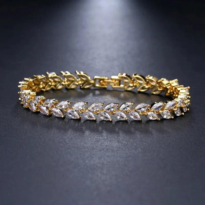 Elegant AAA CZ Crystal Leaves Bracelet - 3 Colors