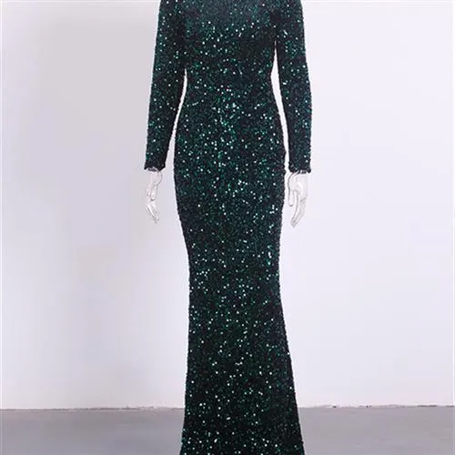 Elegant Modest Sequin Evening Gown for Women