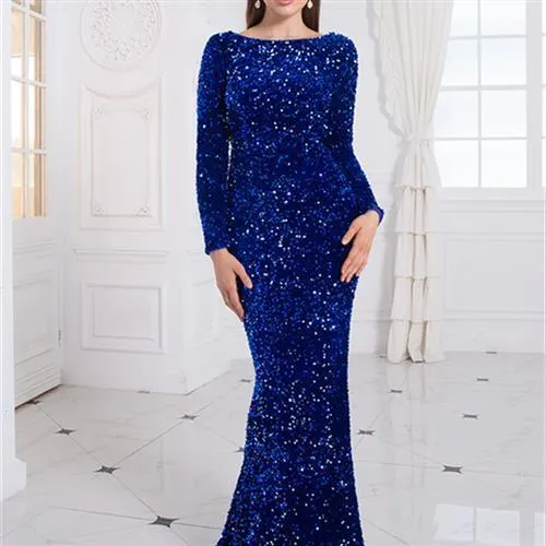 Elegant Modest Sequin Evening Gown for Women