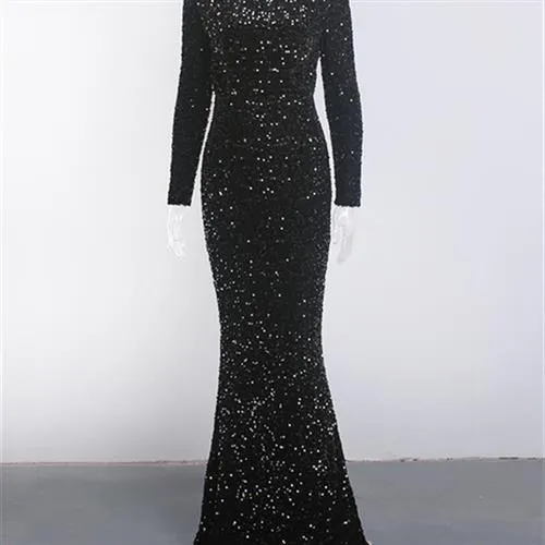 Elegant Modest Sequin Evening Gown for Women