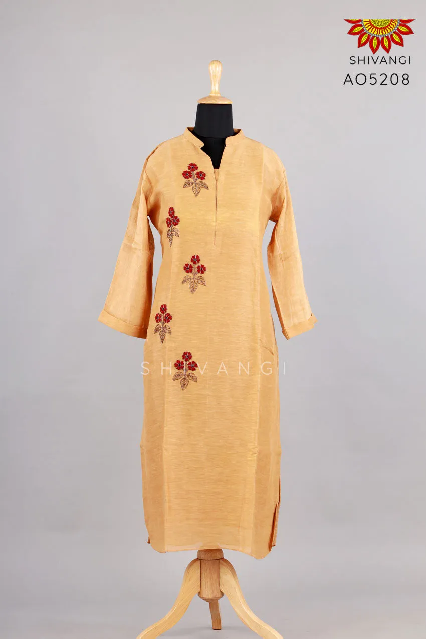 Embroidery Yoke Sequin Straight Kurti