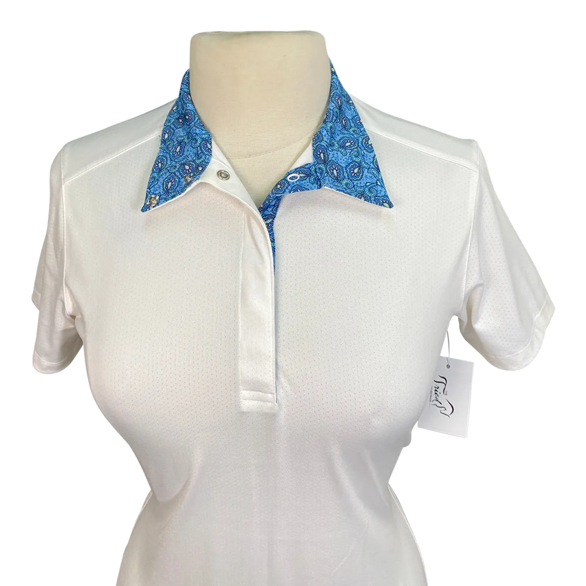 Essex Classics 'Talent Yarn' Short Sleeve Show Shirt in White w/Blue Paisley - Women's Medium