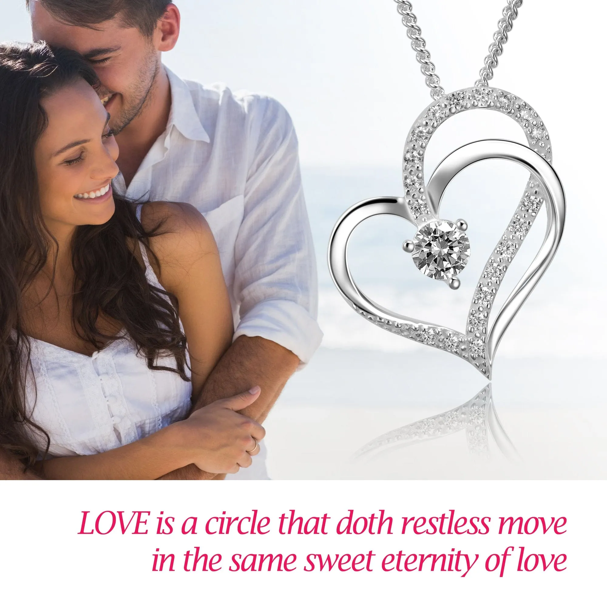 Eternity Silver Double Heart Necklace