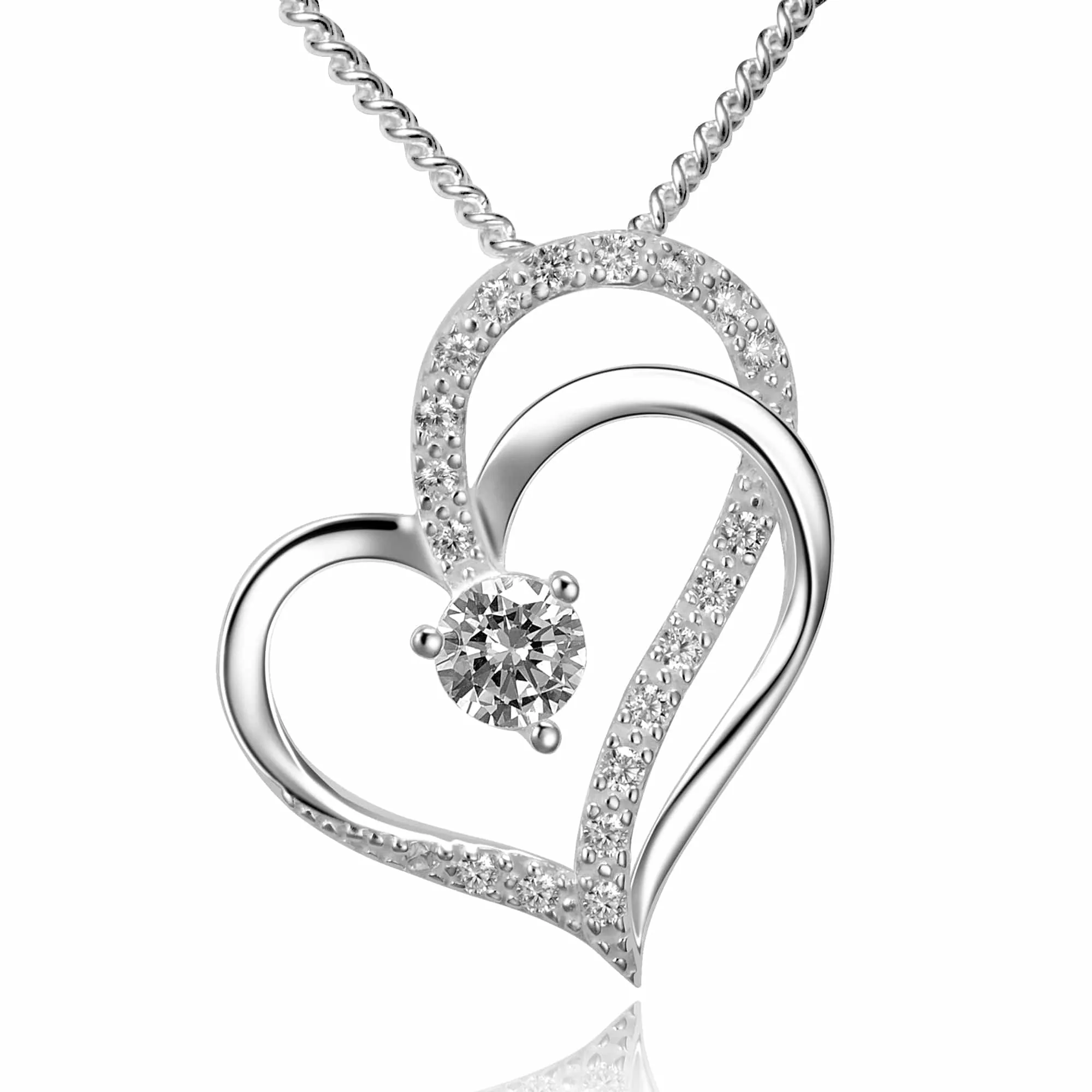 Eternity Silver Double Heart Necklace