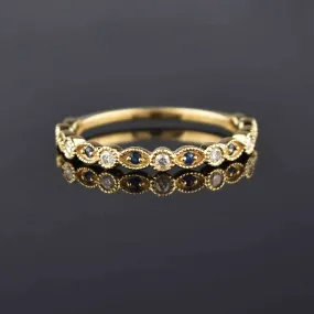 Fine 14K Gold Scalloped Diamond Sapphire Ring, 3/4 Eternity