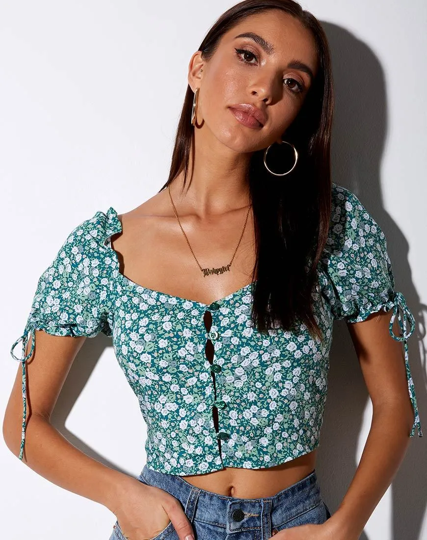 Flaba Top in Floral Field Green