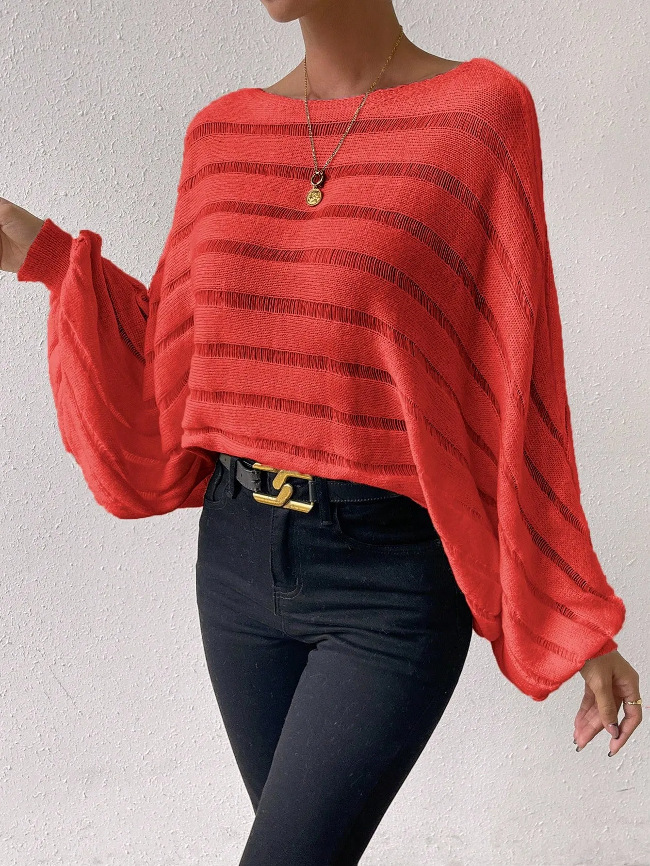 Flare Sleeve Pointelle Knit Sweater