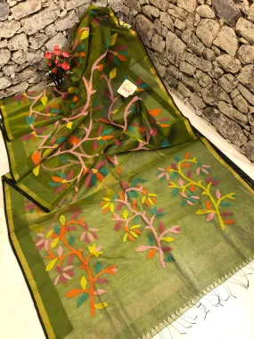 Green Color Muslin Jamdani Saree