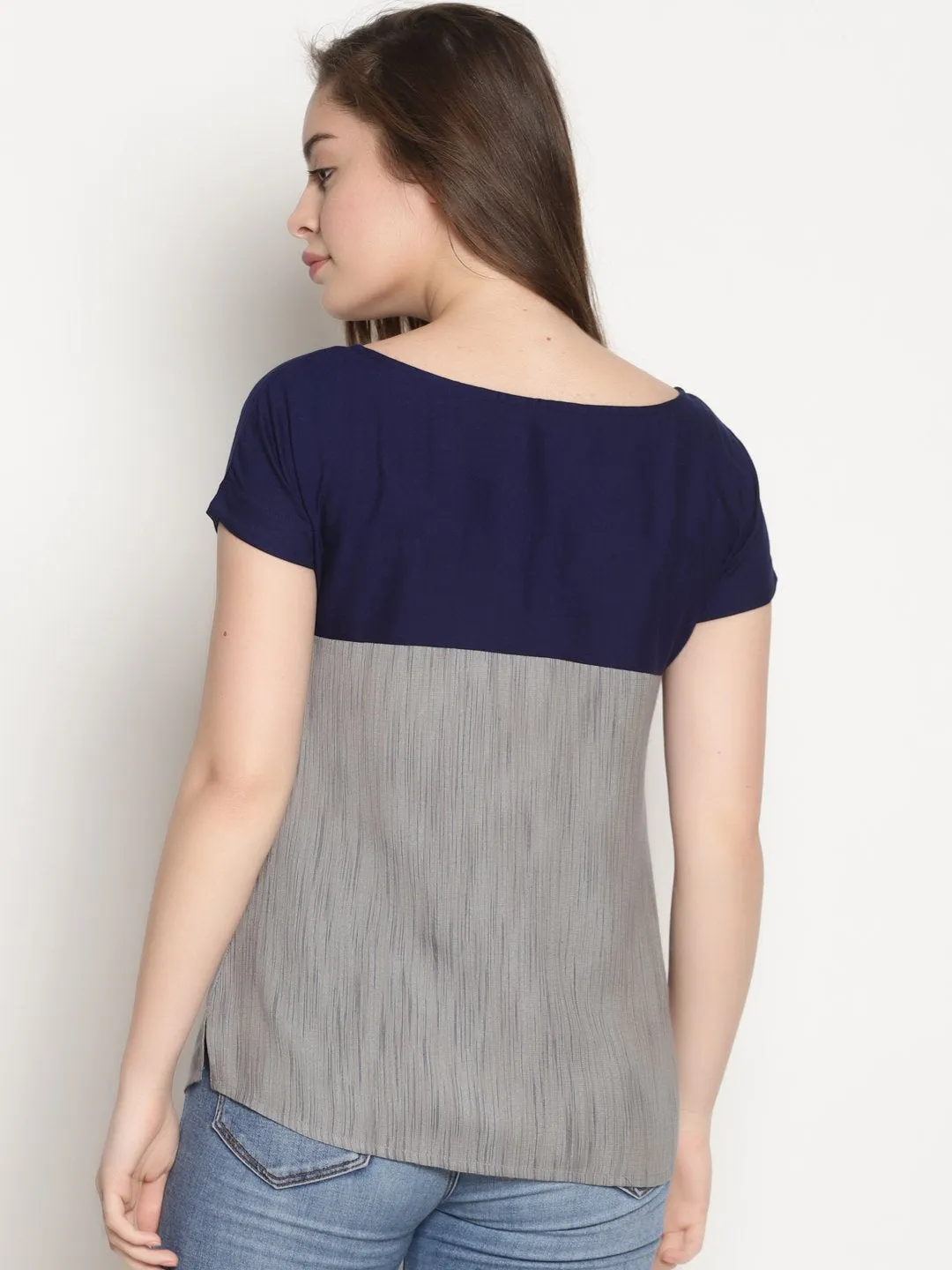 Grey and Blue Color Block Top