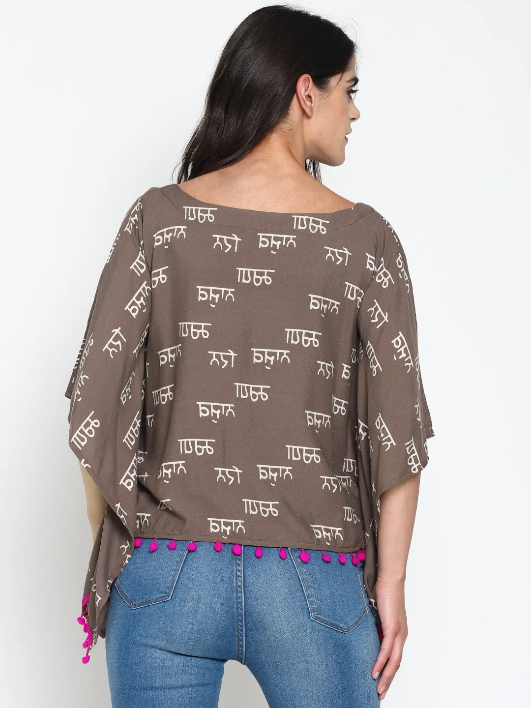 Grey Calligraphy Printed Kaftan Top