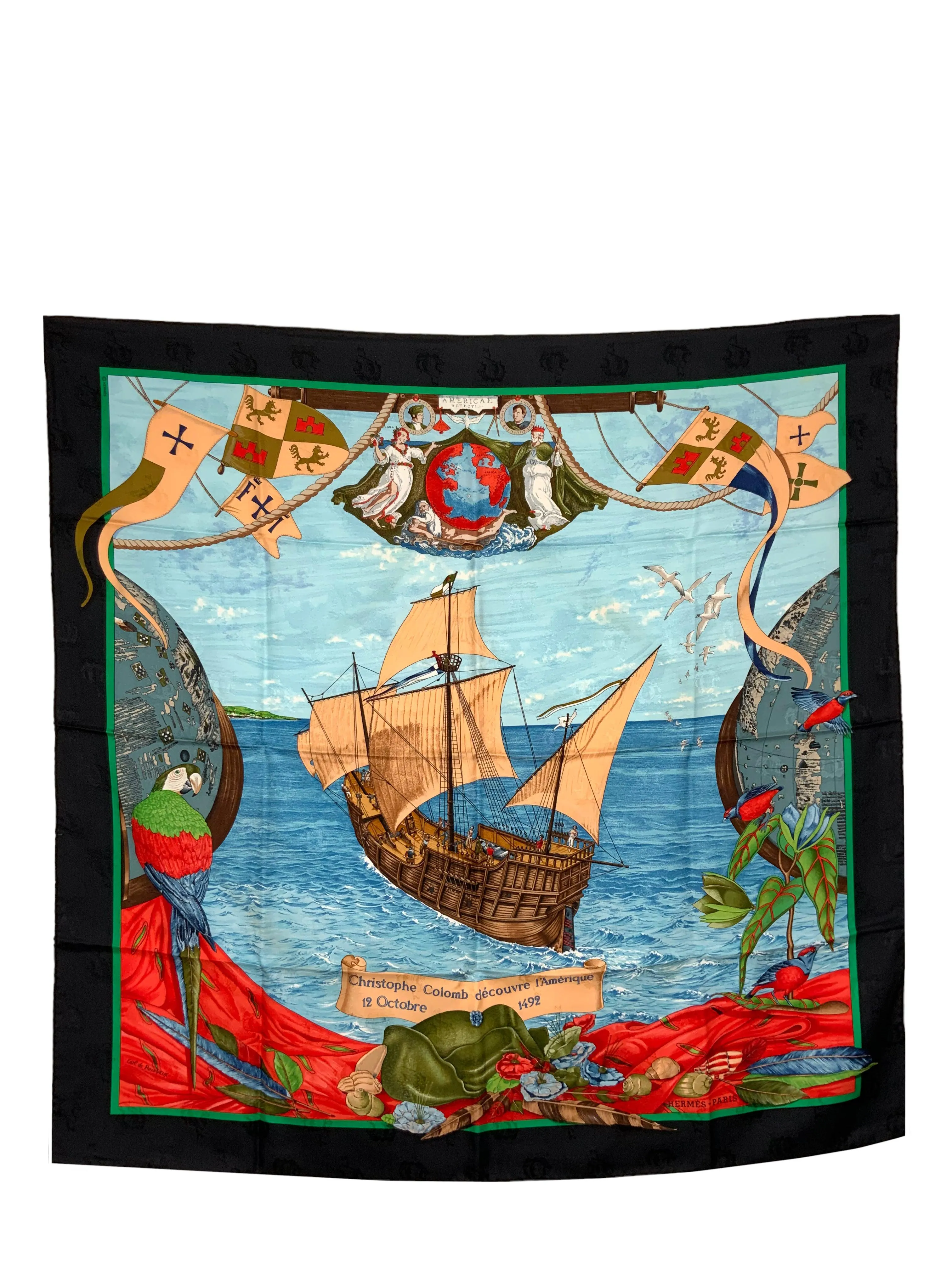 Hermes Christophe Colomb Decouvre Lamerique Silk Jacquard Scarf 90