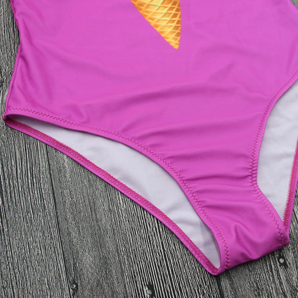 Ice Cream One Piece Backless Swimwear