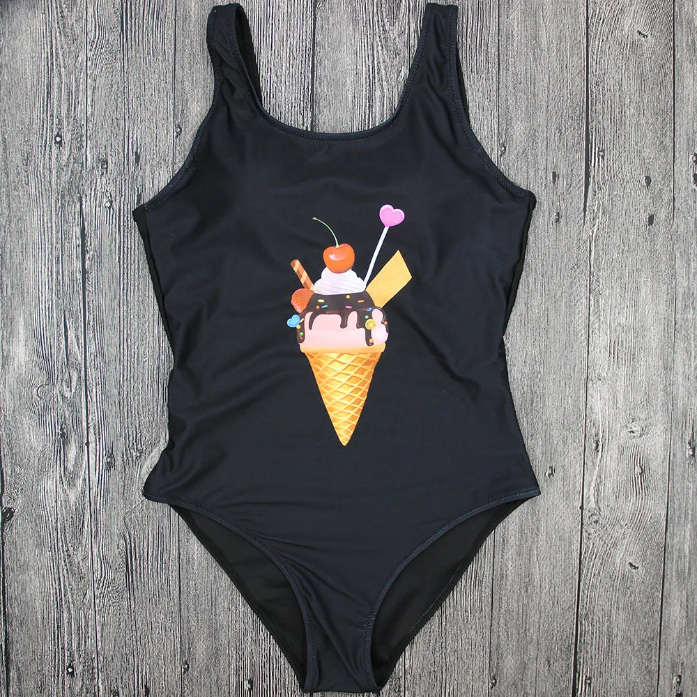 Ice Cream One Piece Backless Swimwear