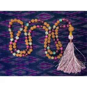 Jasper and Rudraksha 8mm Knotted Mala with Silk Tassel #76