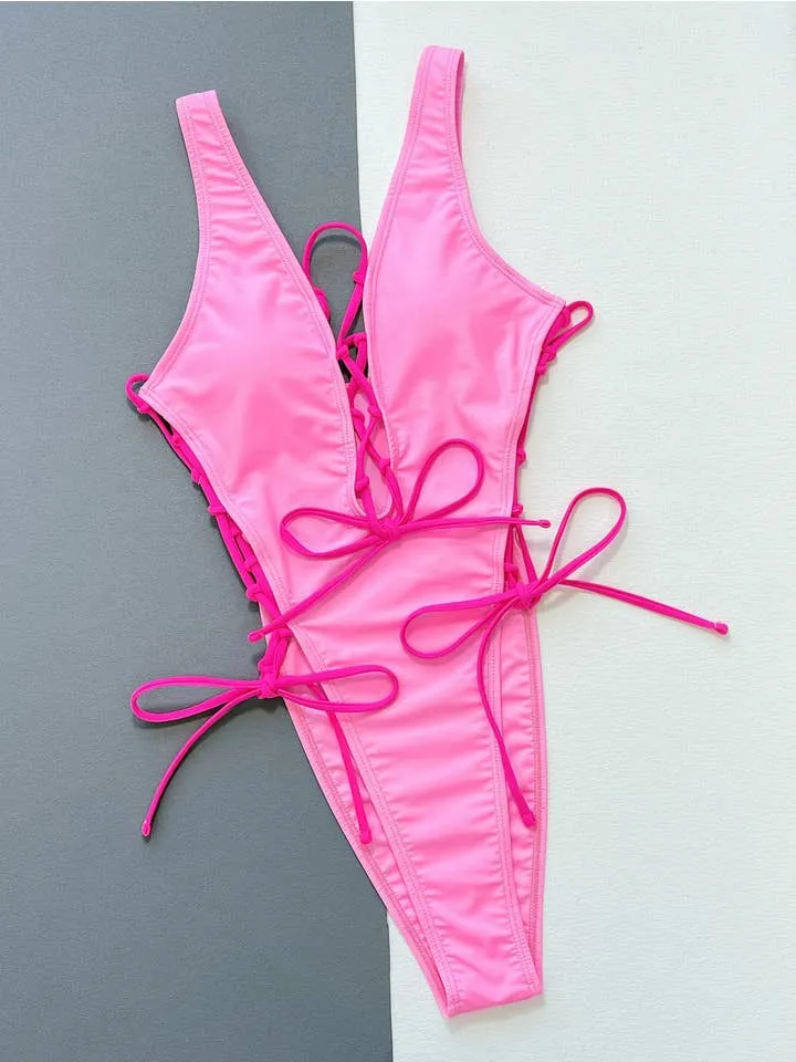 Lace-Up One-Piece Swimsuit