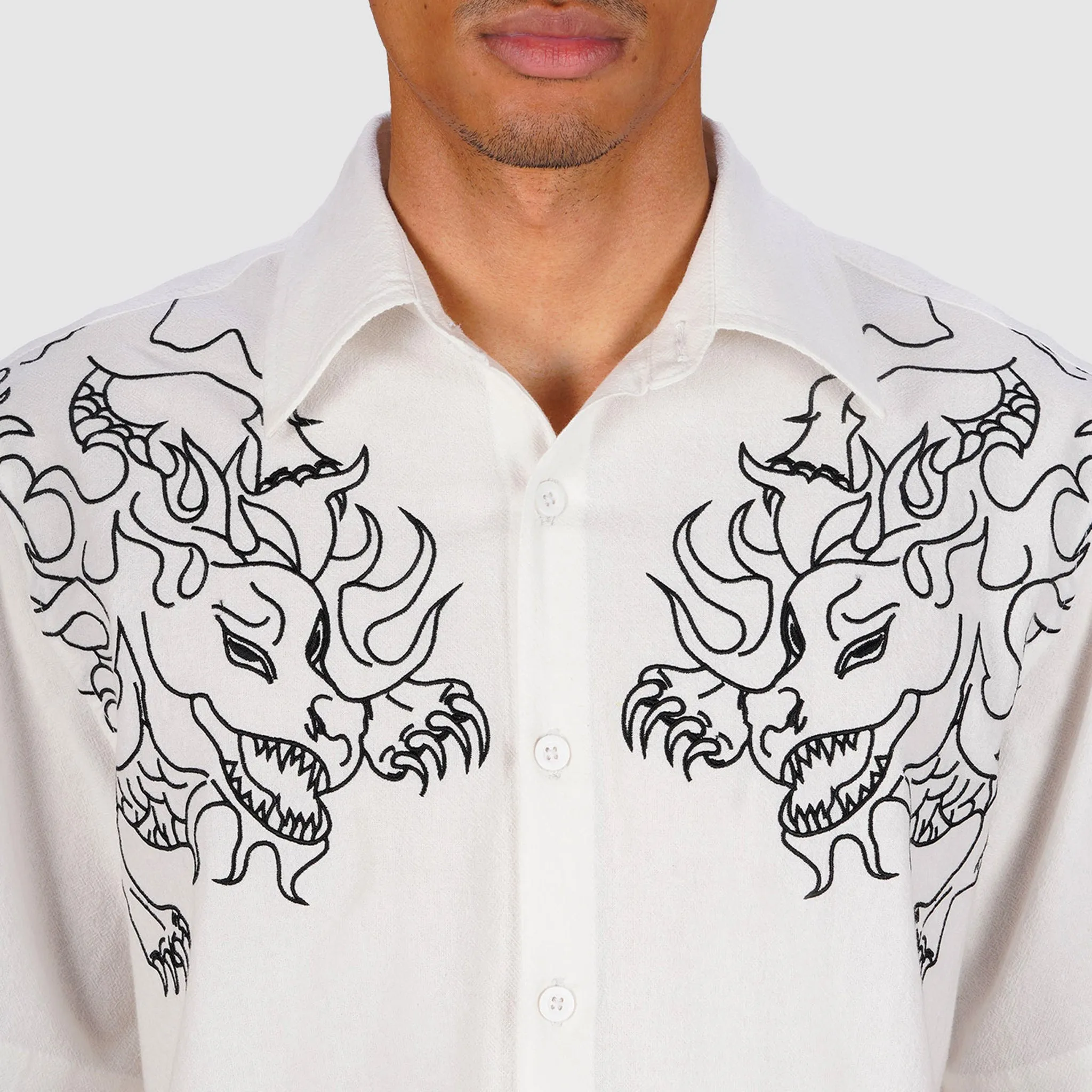 Leviathan Embroidered Shirt  (White)