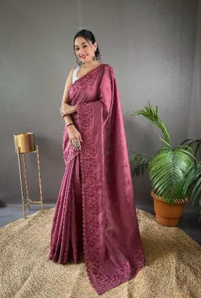 Mauve Pink Pure Soft Matka Silk Cutwork Saree