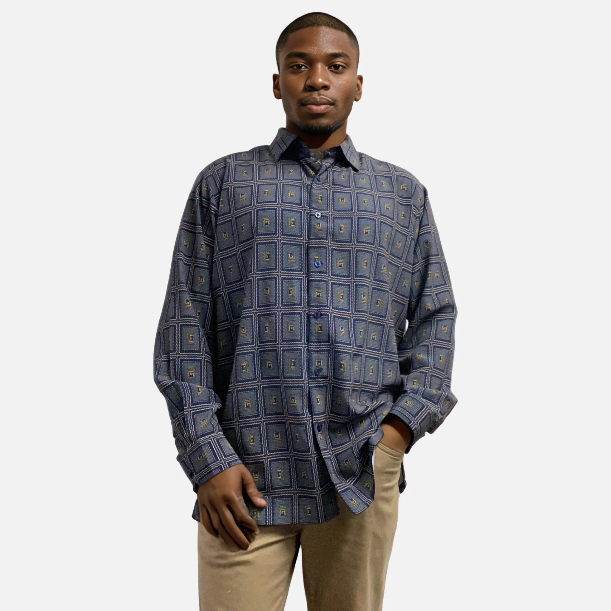 Men's Blue Sleeve Casual Shirt - Relaxed Style