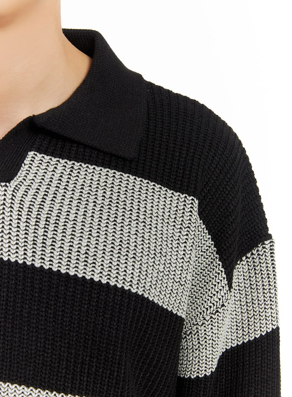 Men's Open Collar Striped Sweater IA401