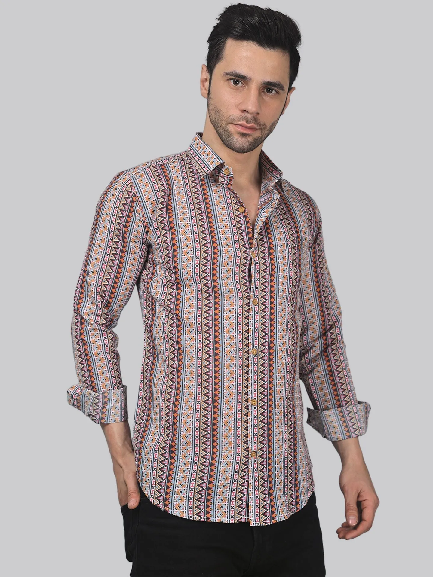 Nordic Men's Printed Full Sleeve Cotton Button-Up Shirt For Men