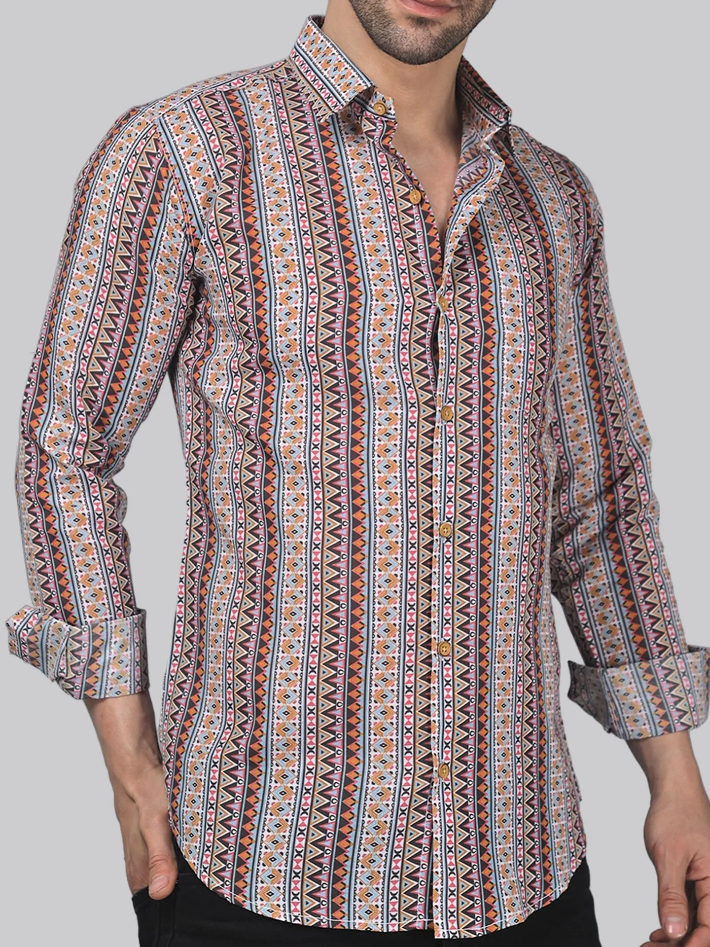 Nordic Men's Printed Full Sleeve Cotton Button-Up Shirt For Men