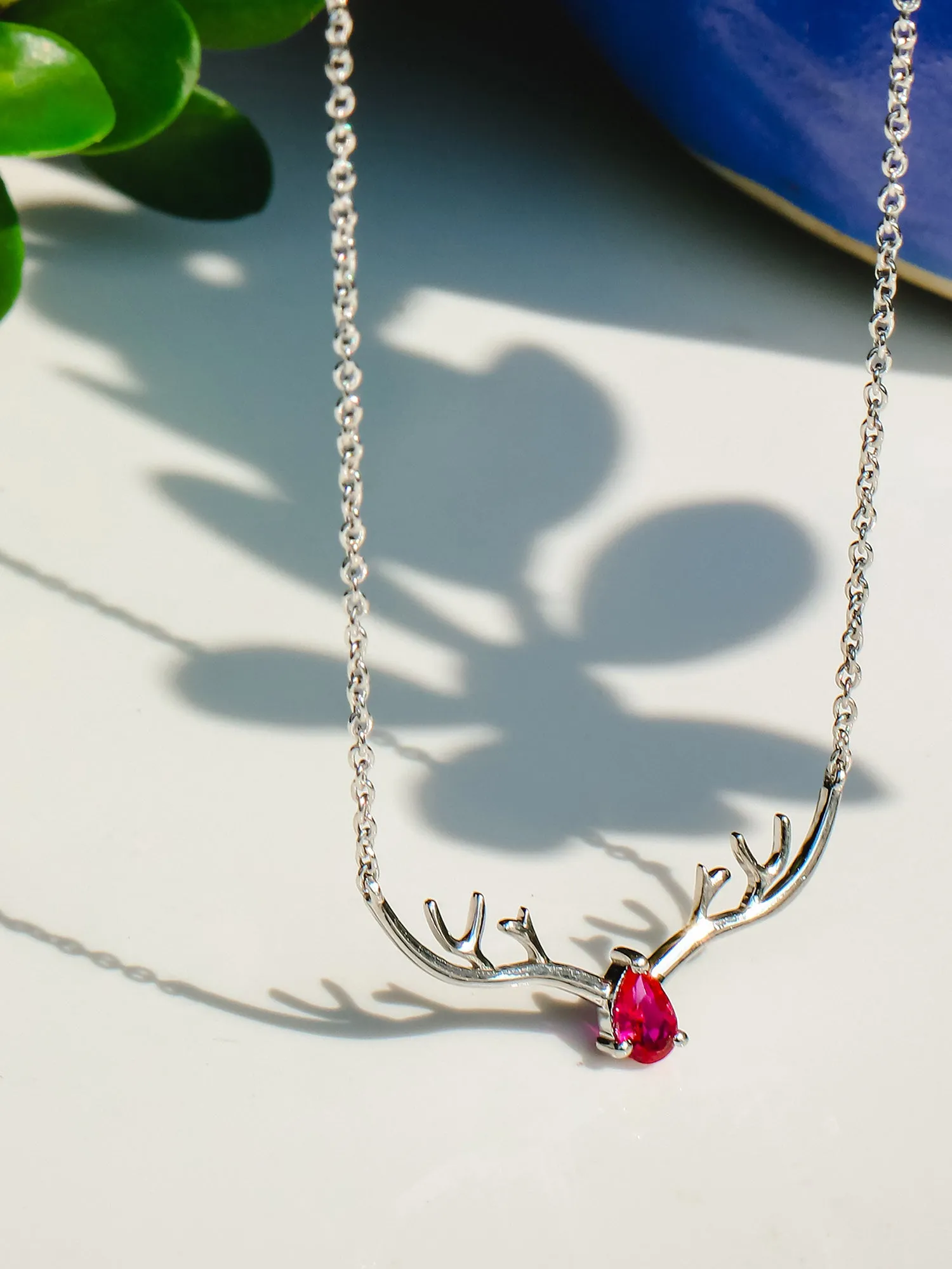 Ornate Jewels Ruby Deer Necklace For Women