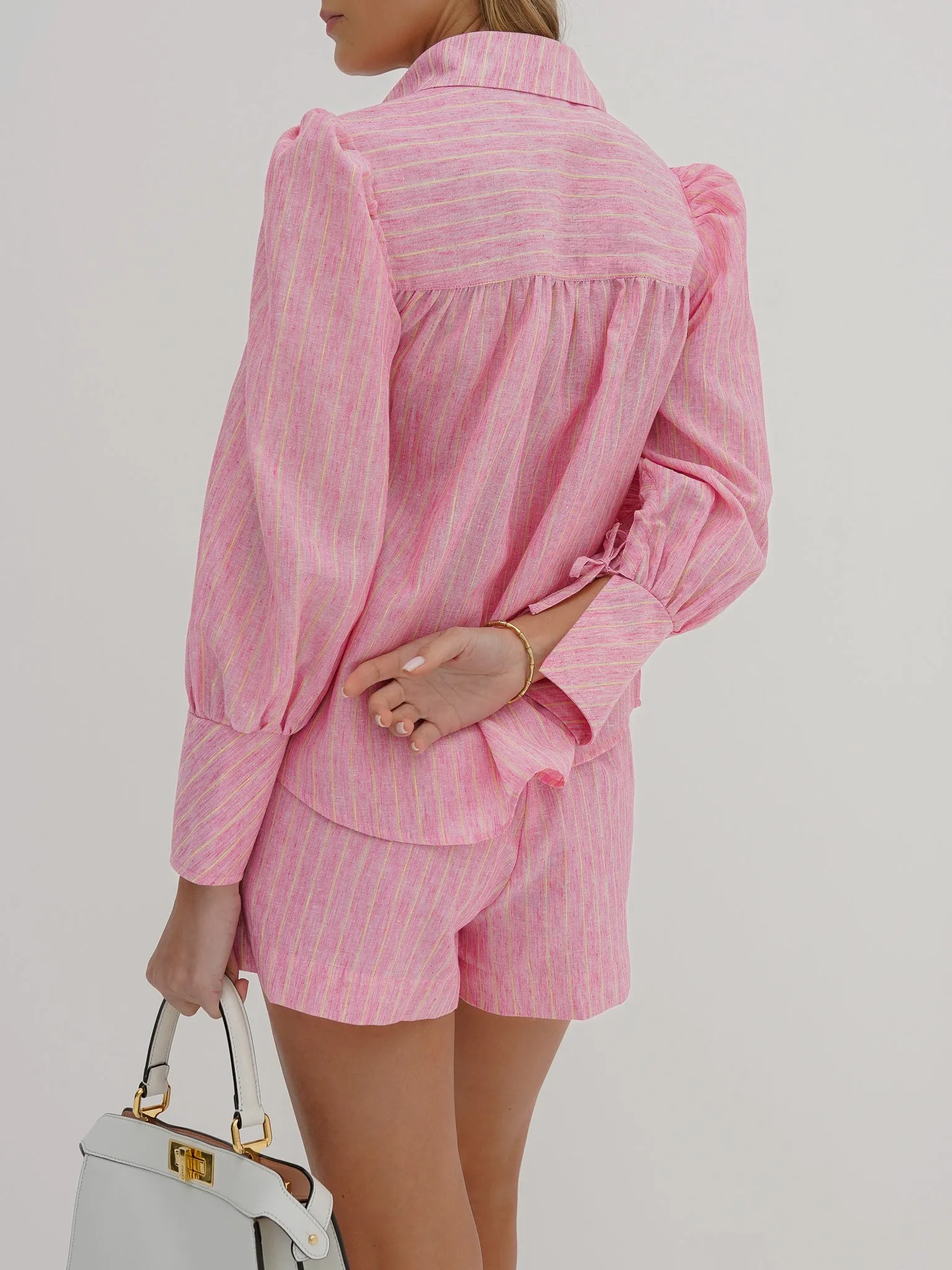 Portofino Cotton Stripe Elevated Shirt | Strawberry Pink