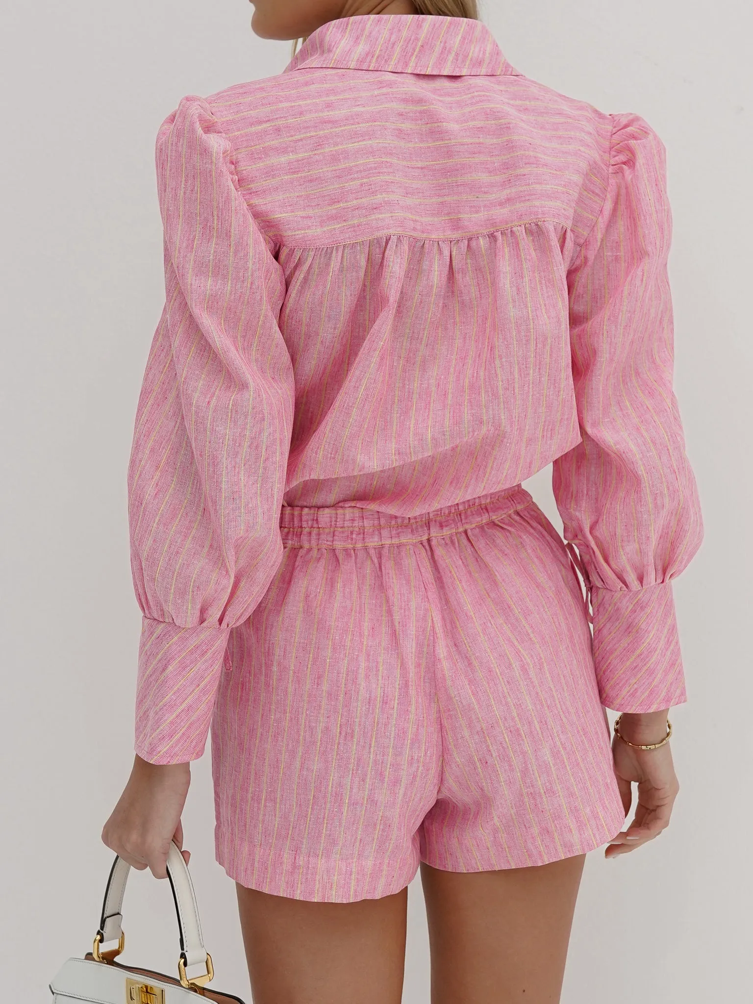 Portofino Cotton Stripe Elevated Shirt | Strawberry Pink