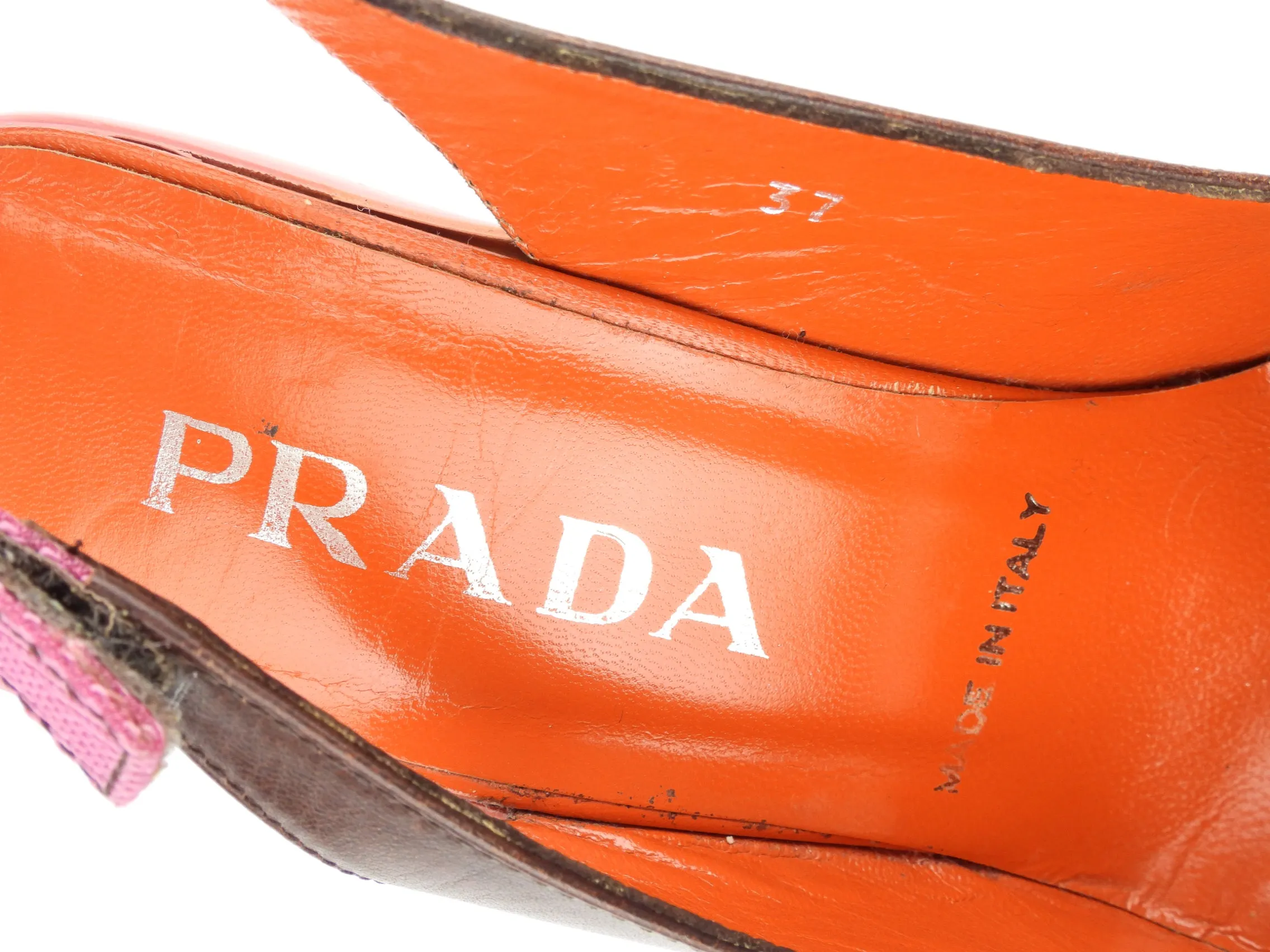 Prada Vintage Brown, Purple and Red Mixed Leather Slingback Trumpet Heel Pumps - 37