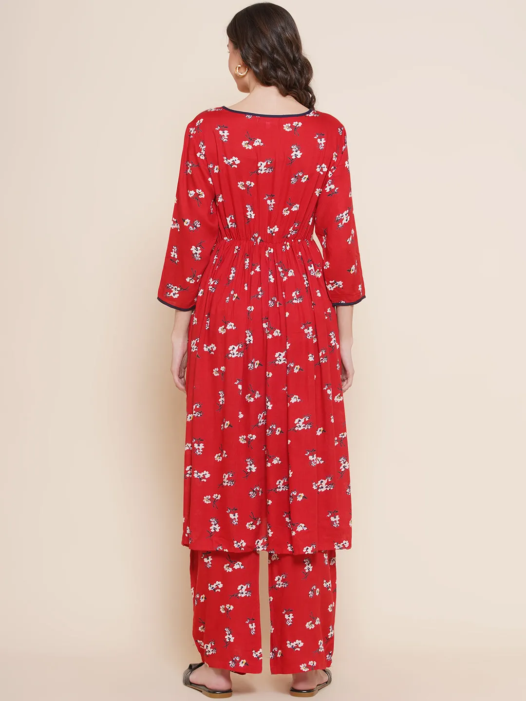 Red Floral Maternity and Nursing Kurta with Palazzo Set