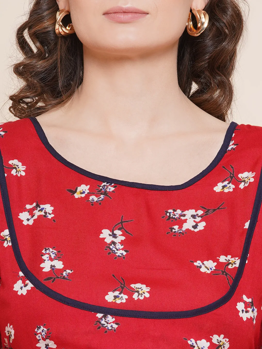 Red Floral Maternity and Nursing Kurta with Palazzo Set