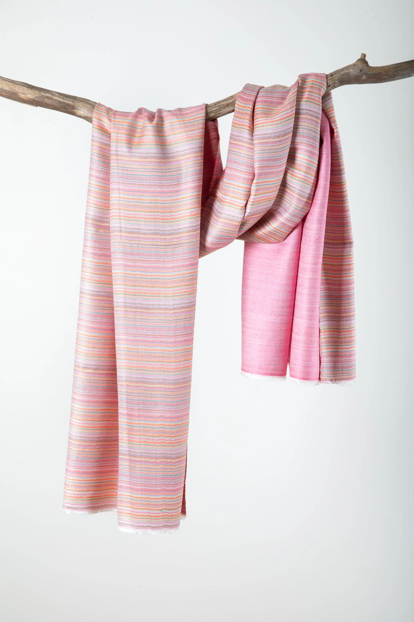 Reversible Stripe Woven Raw Hem Scarf