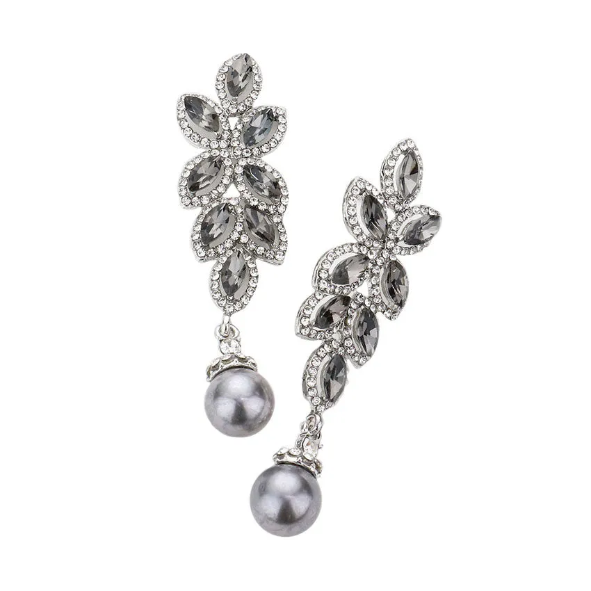 Rhinestone Marquise Stone Vine Pearl  Evening Earrings