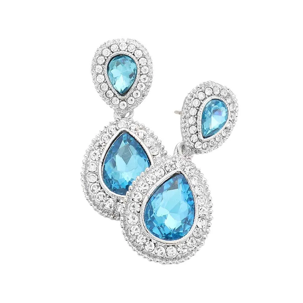 Rhinestone Trim Teardrop Evening Earrings