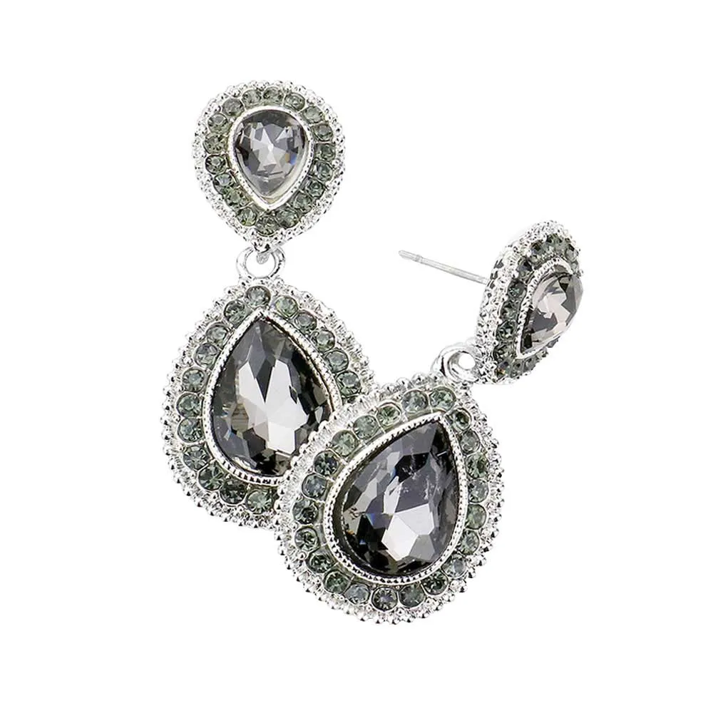 Rhinestone Trim Teardrop Evening Earrings