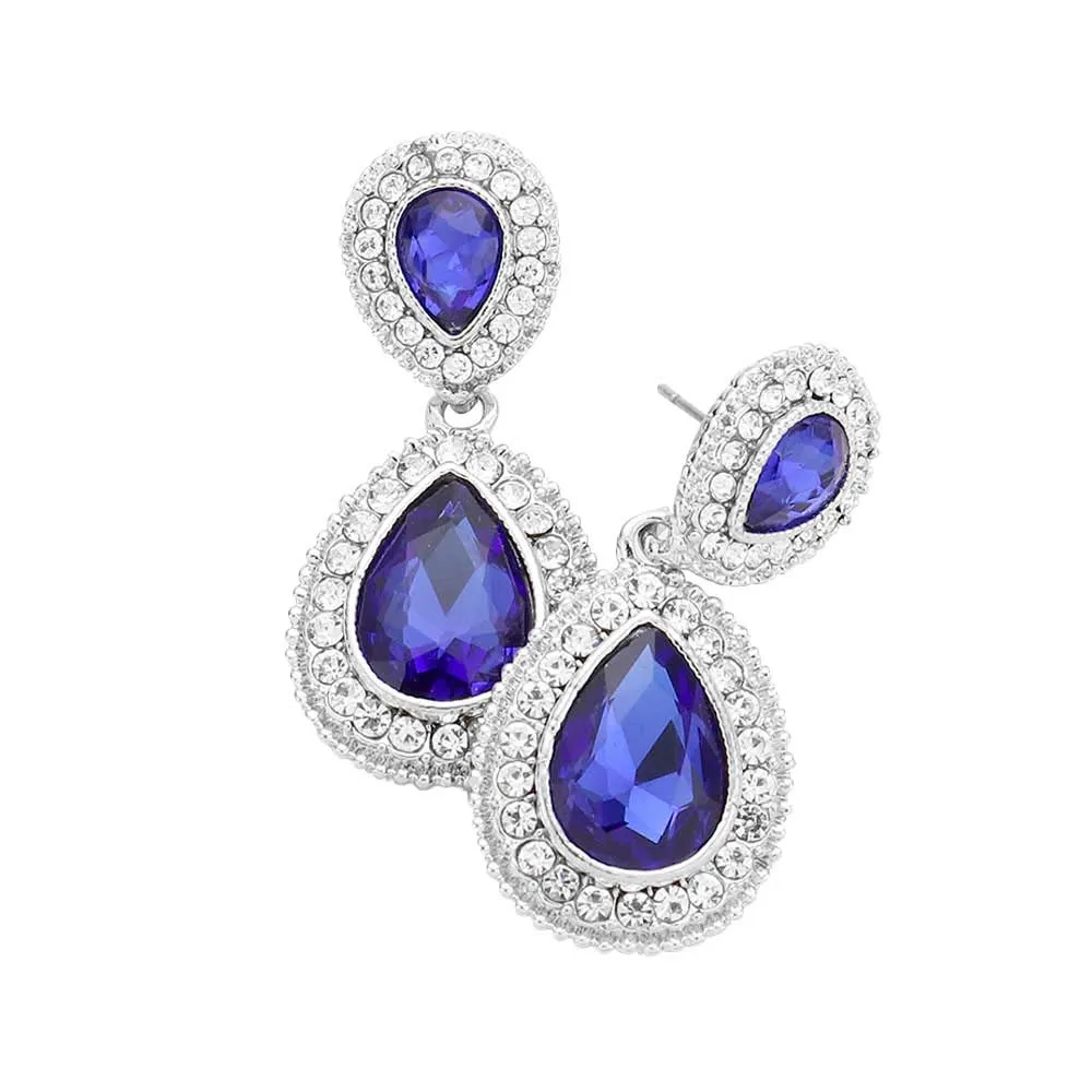 Rhinestone Trim Teardrop Evening Earrings