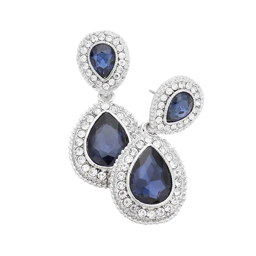 Rhinestone Trim Teardrop Evening Earrings