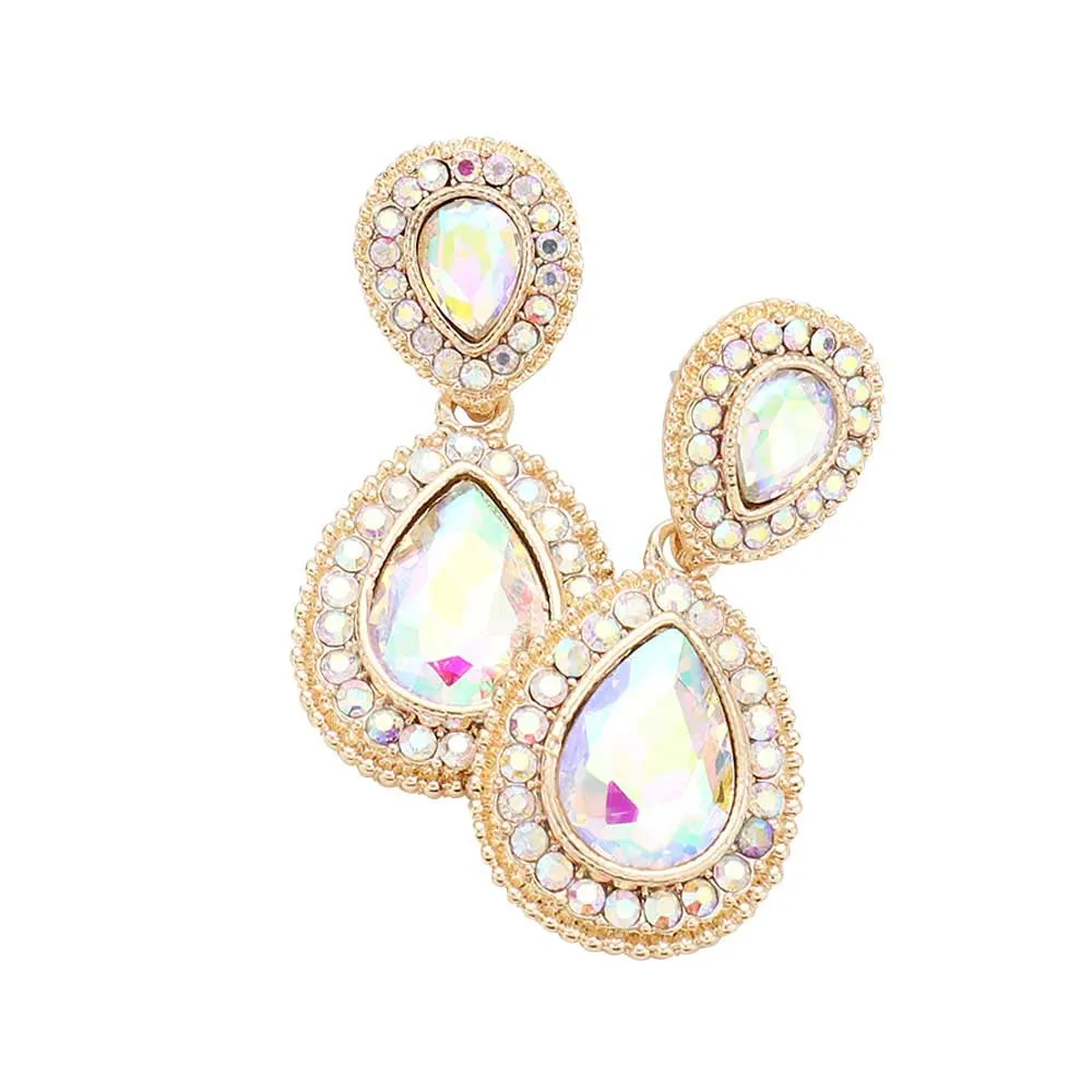 Rhinestone Trim Teardrop Evening Earrings