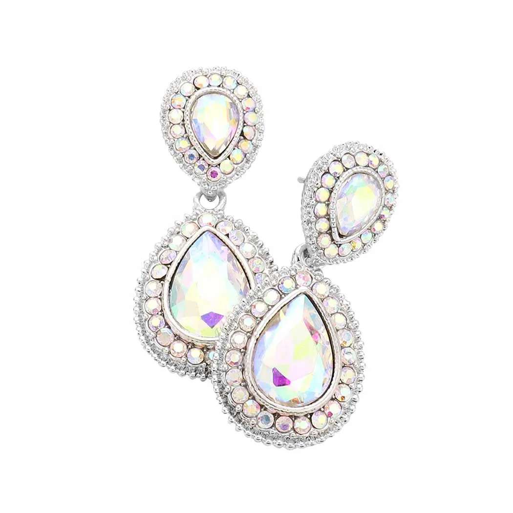 Rhinestone Trim Teardrop Evening Earrings