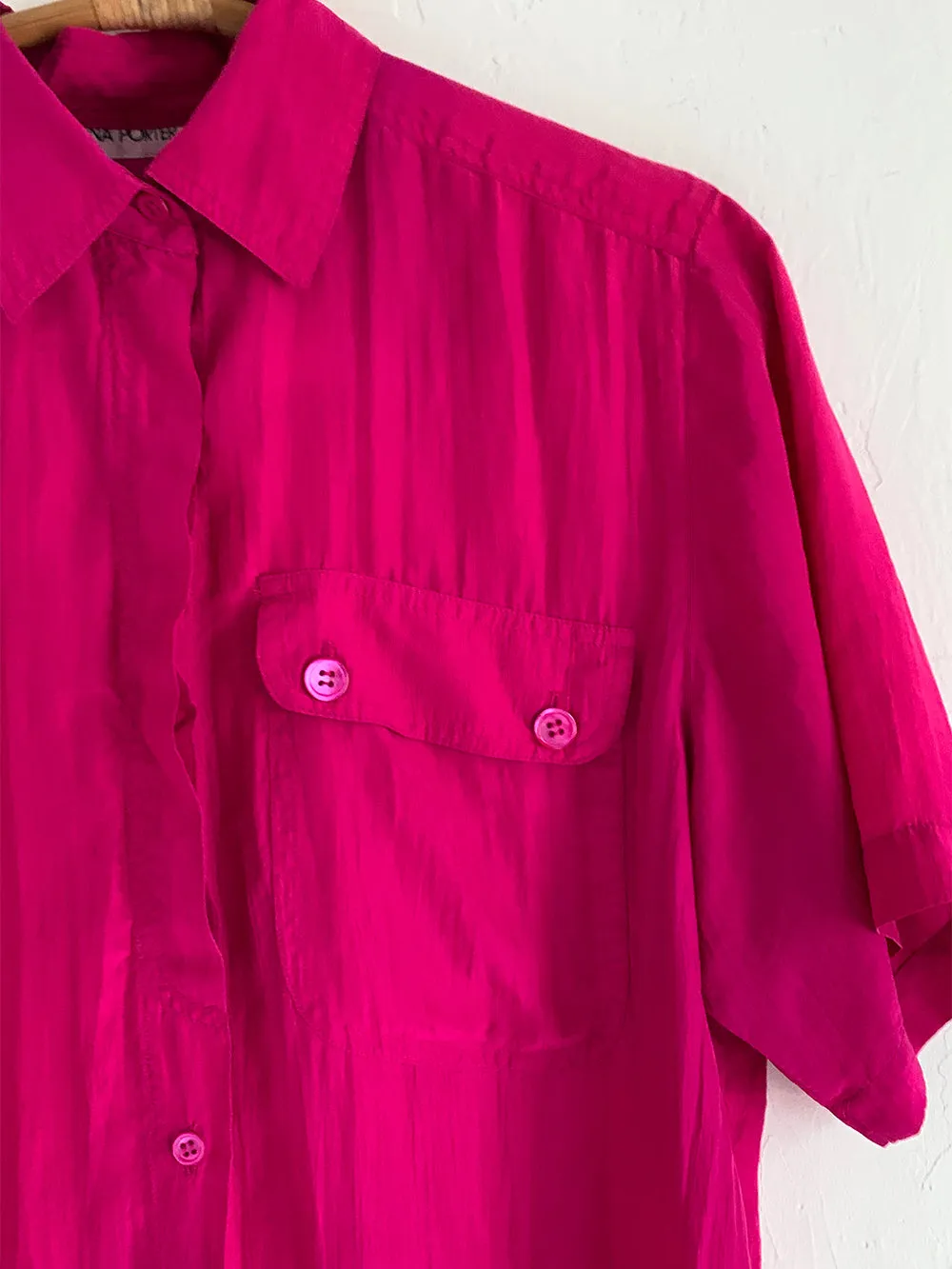 RP Fuschia Short Sleeved Silk Button Up